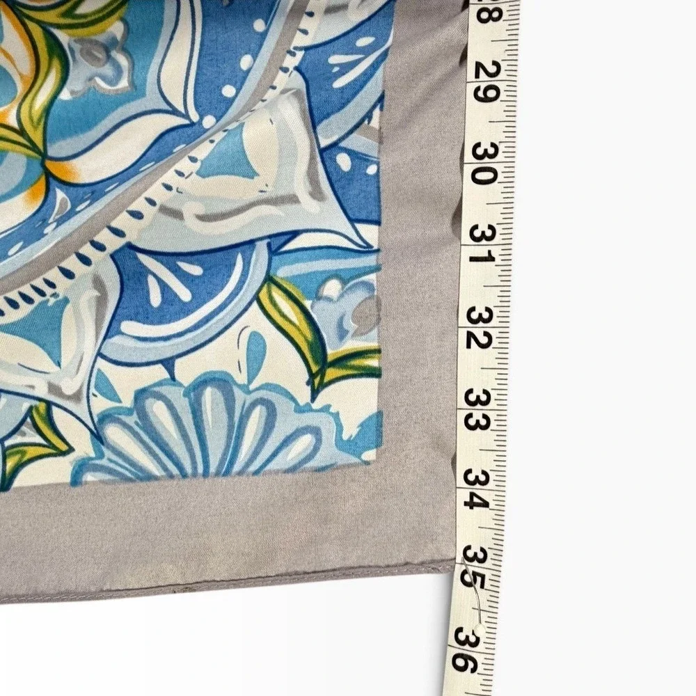 Caracciolo Napoli Maiolica Ceramic Print Scarf Blue White Floral Medallion Wrap